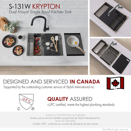 STYLISH 31 inch Workstation Single Bowl Undermount and Drop-in 16 Gauge Stainless Steel Kitchen Sink with Built in Accessories S-131W - Plumbing Market