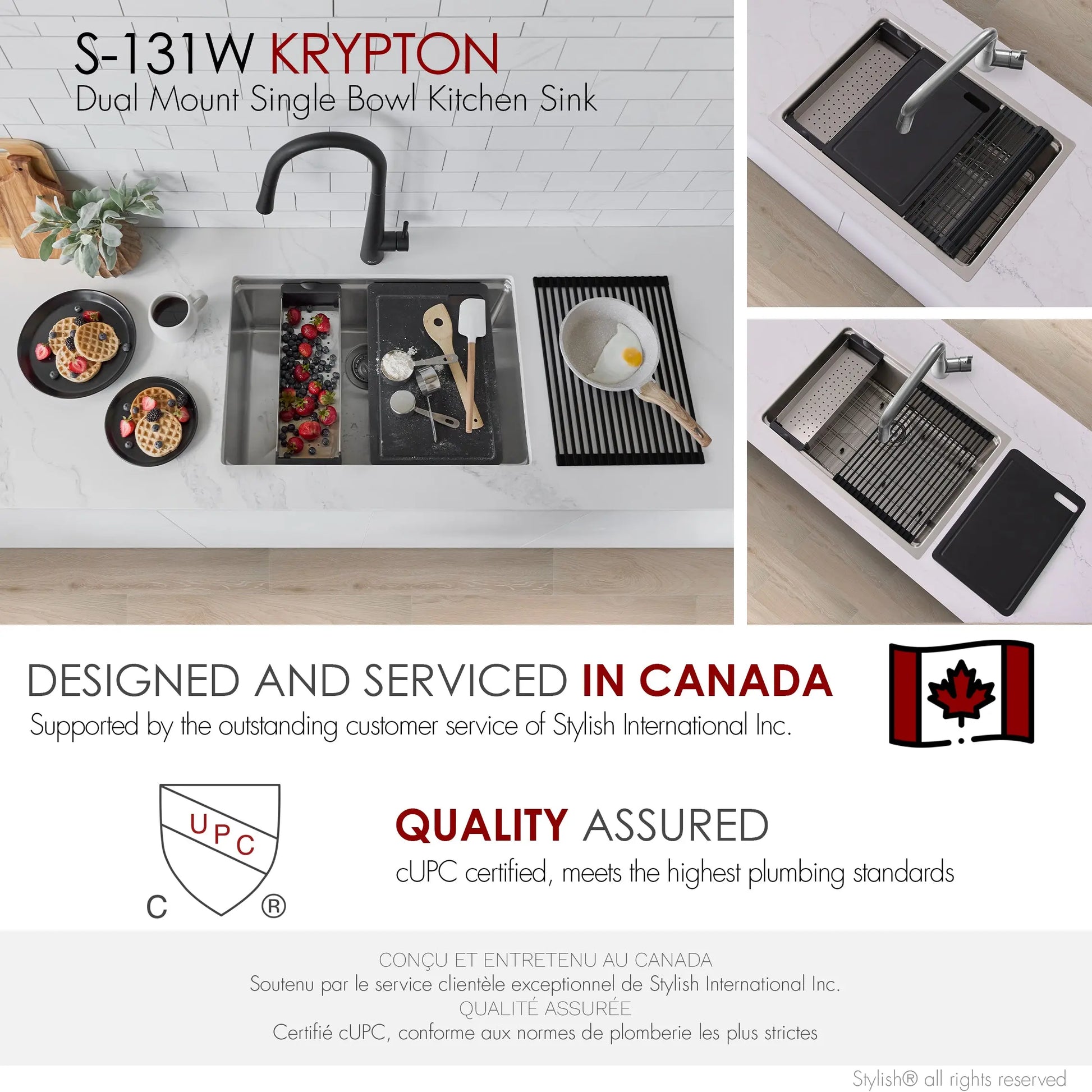 STYLISH 31 inch Workstation Single Bowl Undermount and Drop-in 16 Gauge Stainless Steel Kitchen Sink with Built in Accessories S-131W - Plumbing Market