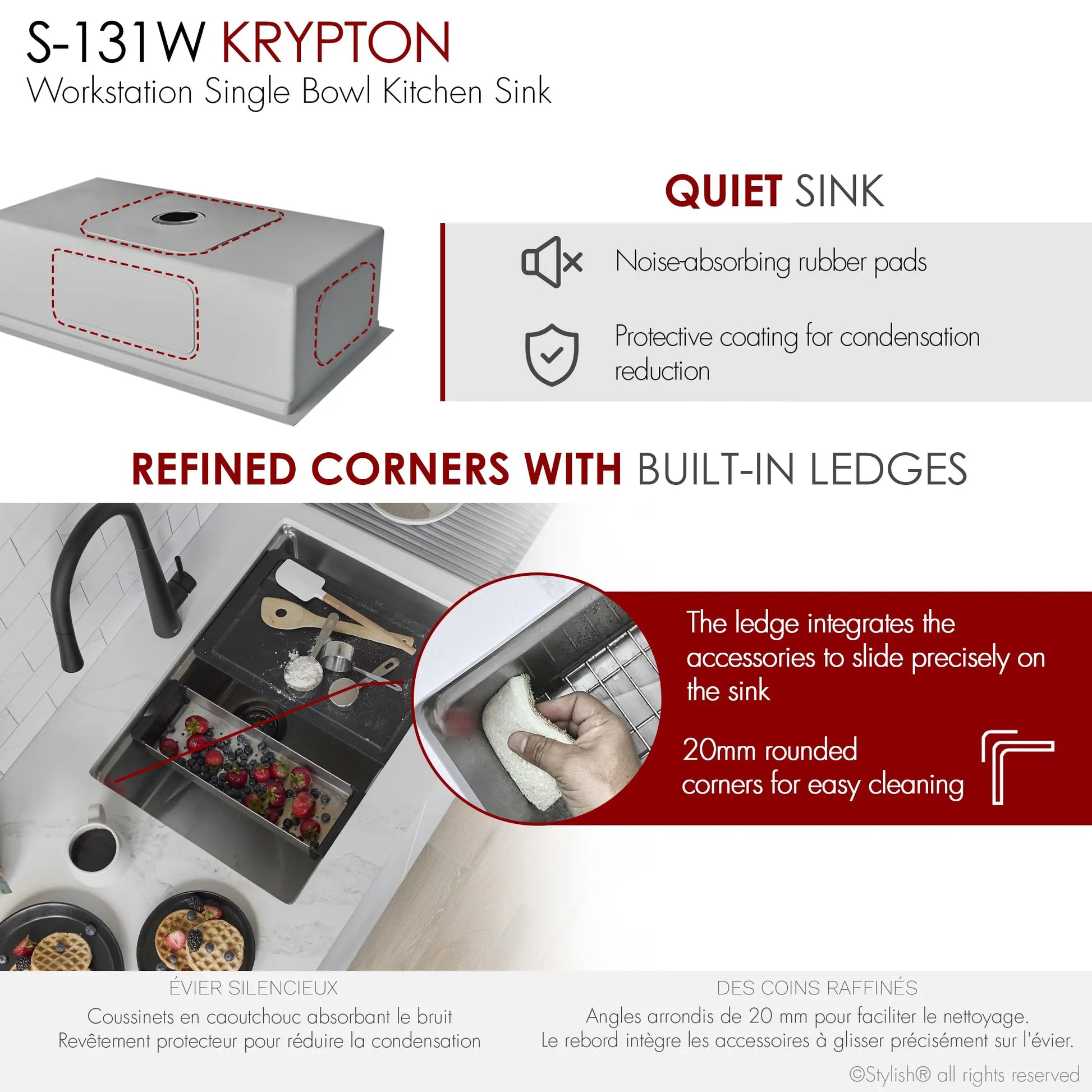 STYLISH 31 inch Workstation Single Bowl Undermount and Drop-in 16 Gauge Stainless Steel Kitchen Sink with Built in Accessories S-131W - Plumbing Market