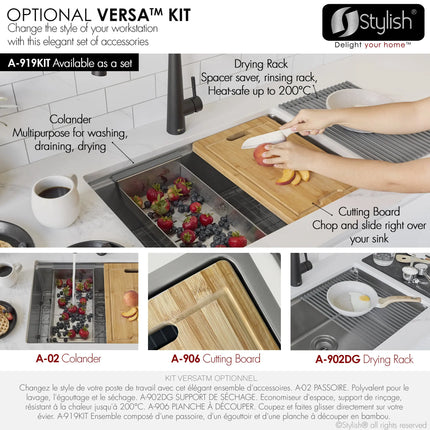 STYLISH 31 inch Workstation Single Bowl Undermount and Drop-in 16 Gauge Stainless Steel Kitchen Sink with Built in Accessories S-131W - Plumbing Market