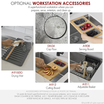 STYLISH 31 inch Workstation Single Bowl Undermount and Drop-in 16 Gauge Stainless Steel Kitchen Sink with Built in Accessories S-131W - Plumbing Market