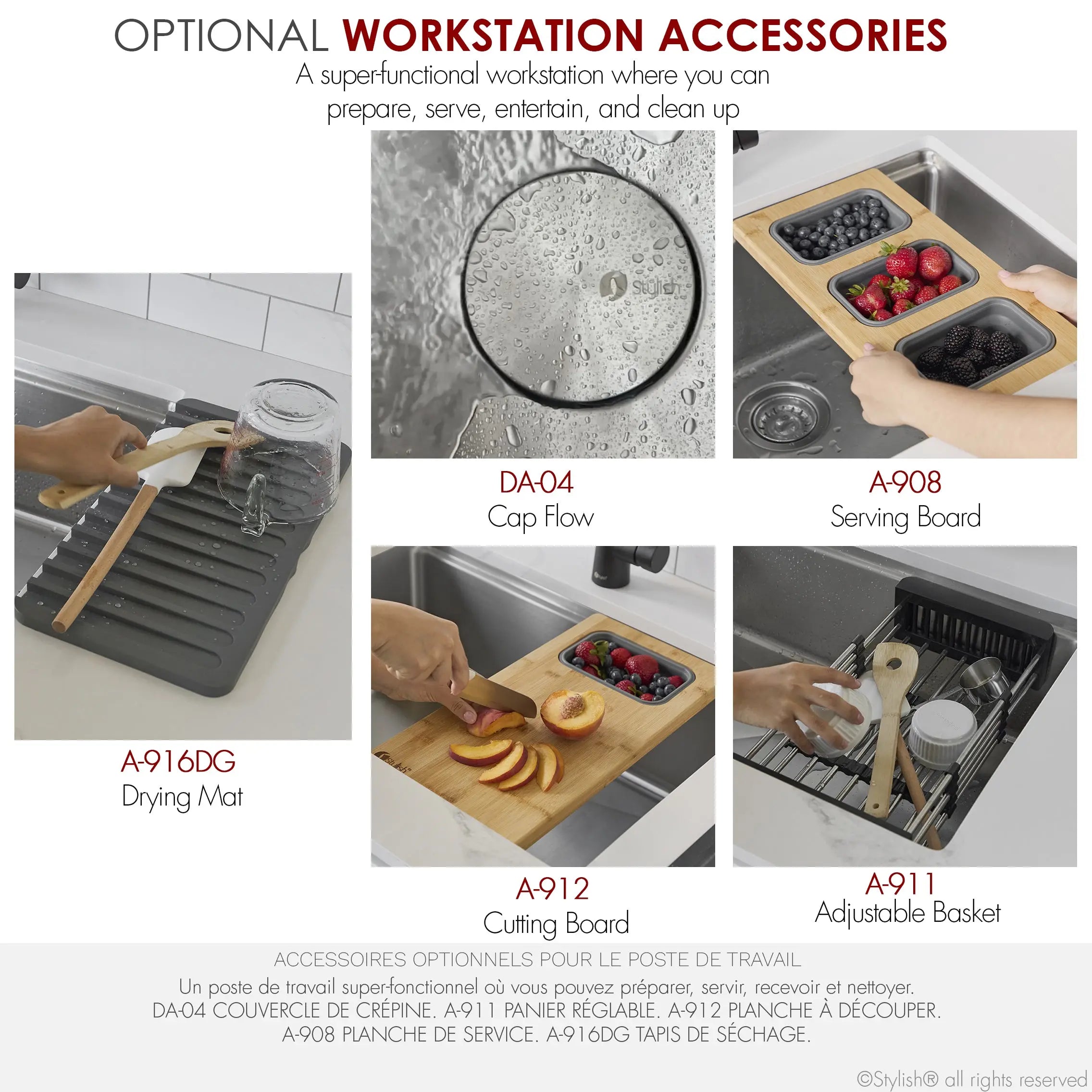 STYLISH 31 inch Workstation Single Bowl Undermount and Drop-in 16 Gauge Stainless Steel Kitchen Sink with Built in Accessories S-131W - Plumbing Market