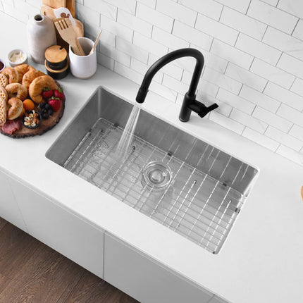 STYLISH 32 Inch Single Bowl Undermount 16G Stainless Steel Kitchen Sink with Grid and Strainer S-323XG - Plumbing Market