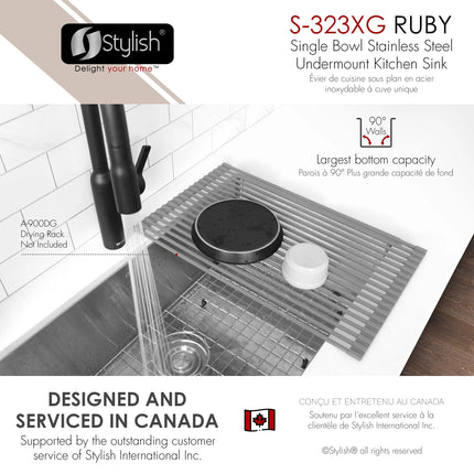 STYLISH 32 Inch Single Bowl Undermount 16G Stainless Steel Kitchen Sink with Grid and Strainer S-323XG - Plumbing Market