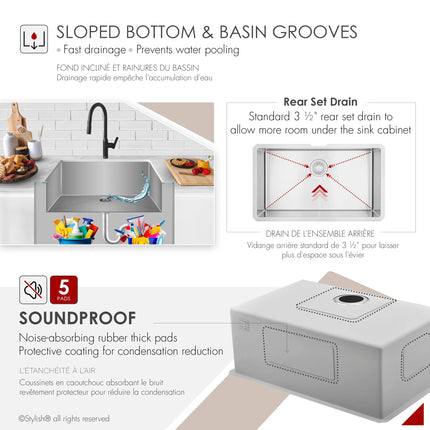 STYLISH 32 Inch Single Bowl Undermount 16G Stainless Steel Kitchen Sink with Grid and Strainer S-323XG - Plumbing Market