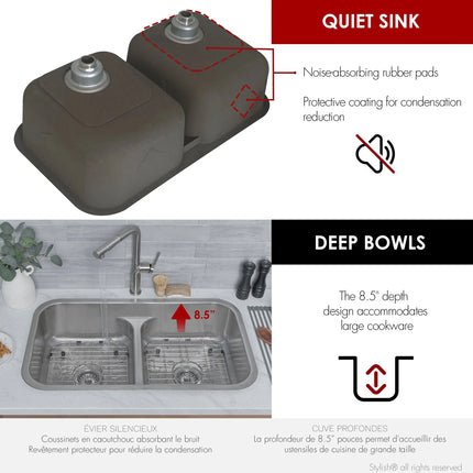 STYLISH 32 Low Divider Double Undermount and Drop-in Kitchen Sink S-202XTG - Plumbing Market