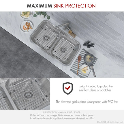 STYLISH 32 Low Divider Double Undermount and Drop-in Kitchen Sink S-202XTG - Plumbing Market