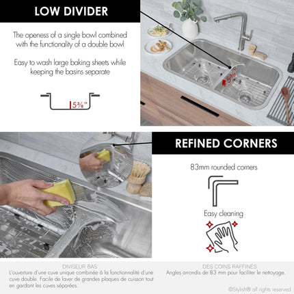 STYLISH 32 Low Divider Double Undermount and Drop-in Kitchen Sink S-202XTG - Plumbing Market