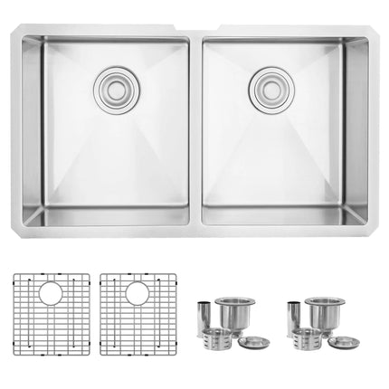 STYLISH 32 inch Double Bowl Undermount Stainless Steel Kitchen Sink S-301G - Plumbing Market