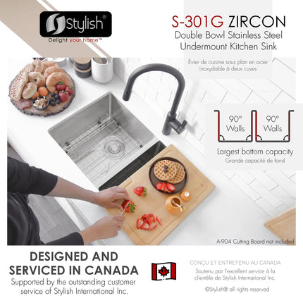 STYLISH 32 inch Double Bowl Undermount Stainless Steel Kitchen Sink S-301G - Plumbing Market