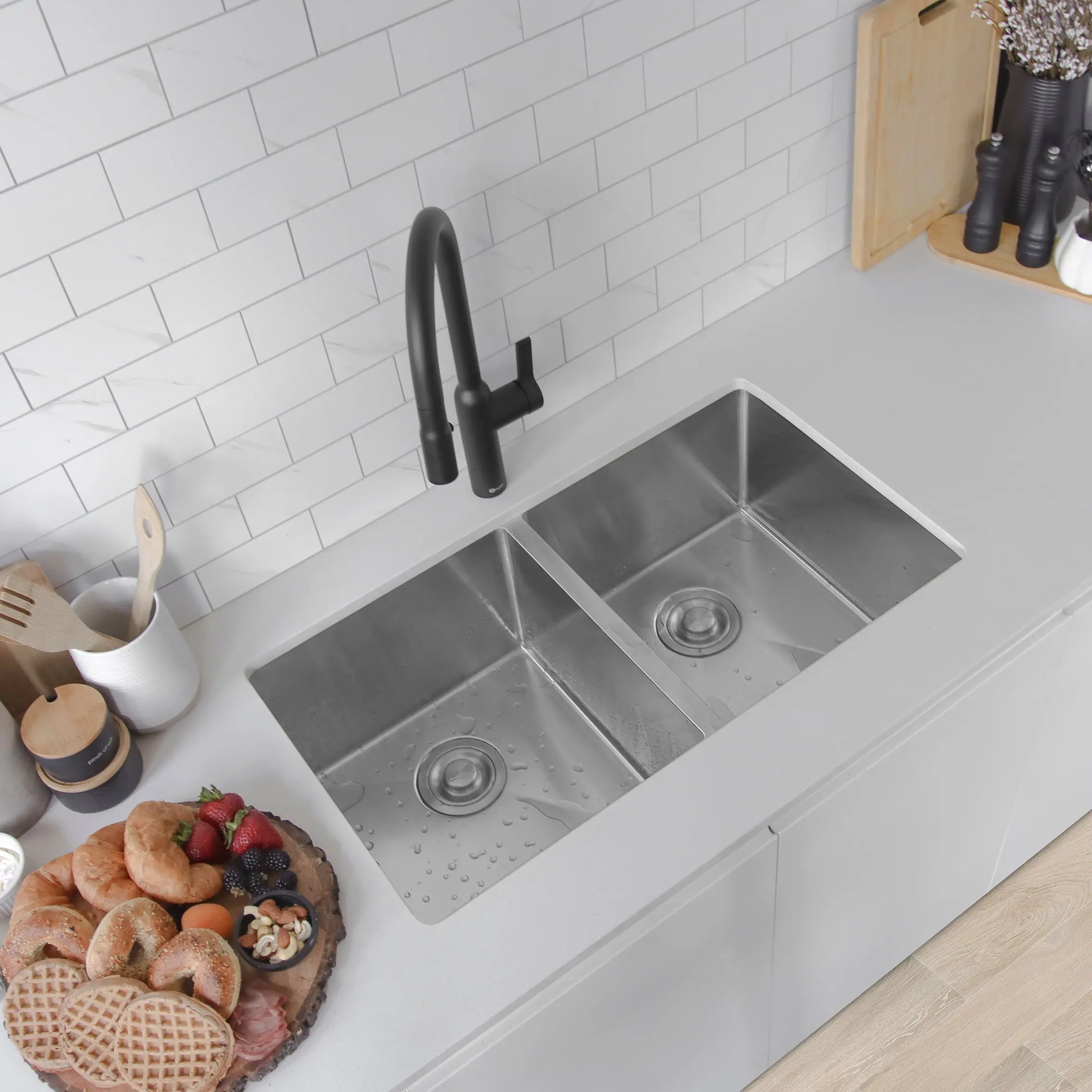 STYLISH 32 inch Double Bowl Undermount Stainless Steel Kitchen Sink S-301G - Plumbing Market