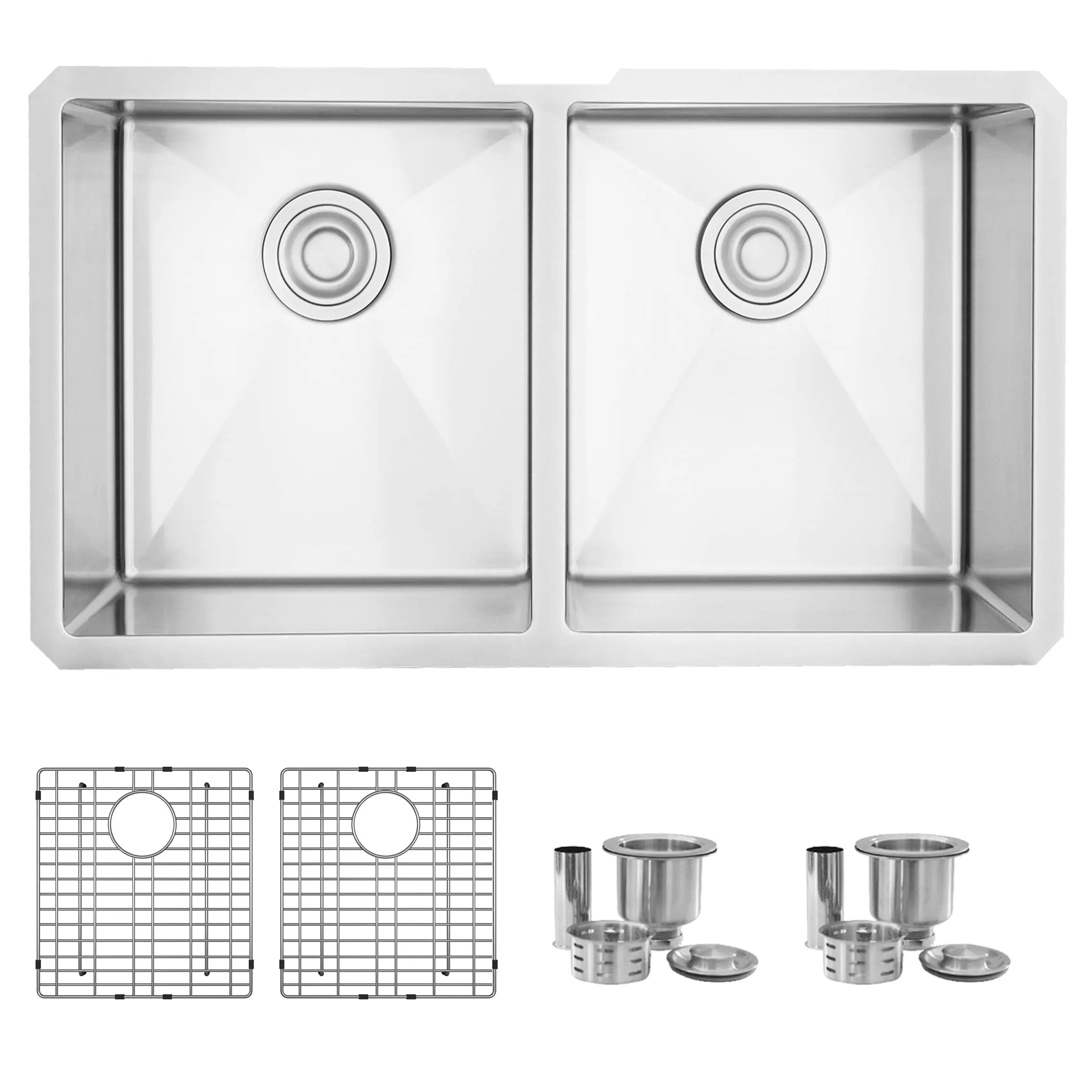STYLISH 32 inch Double Bowl Undermount Stainless Steel Kitchen Sink S-301XG - Plumbing Market
