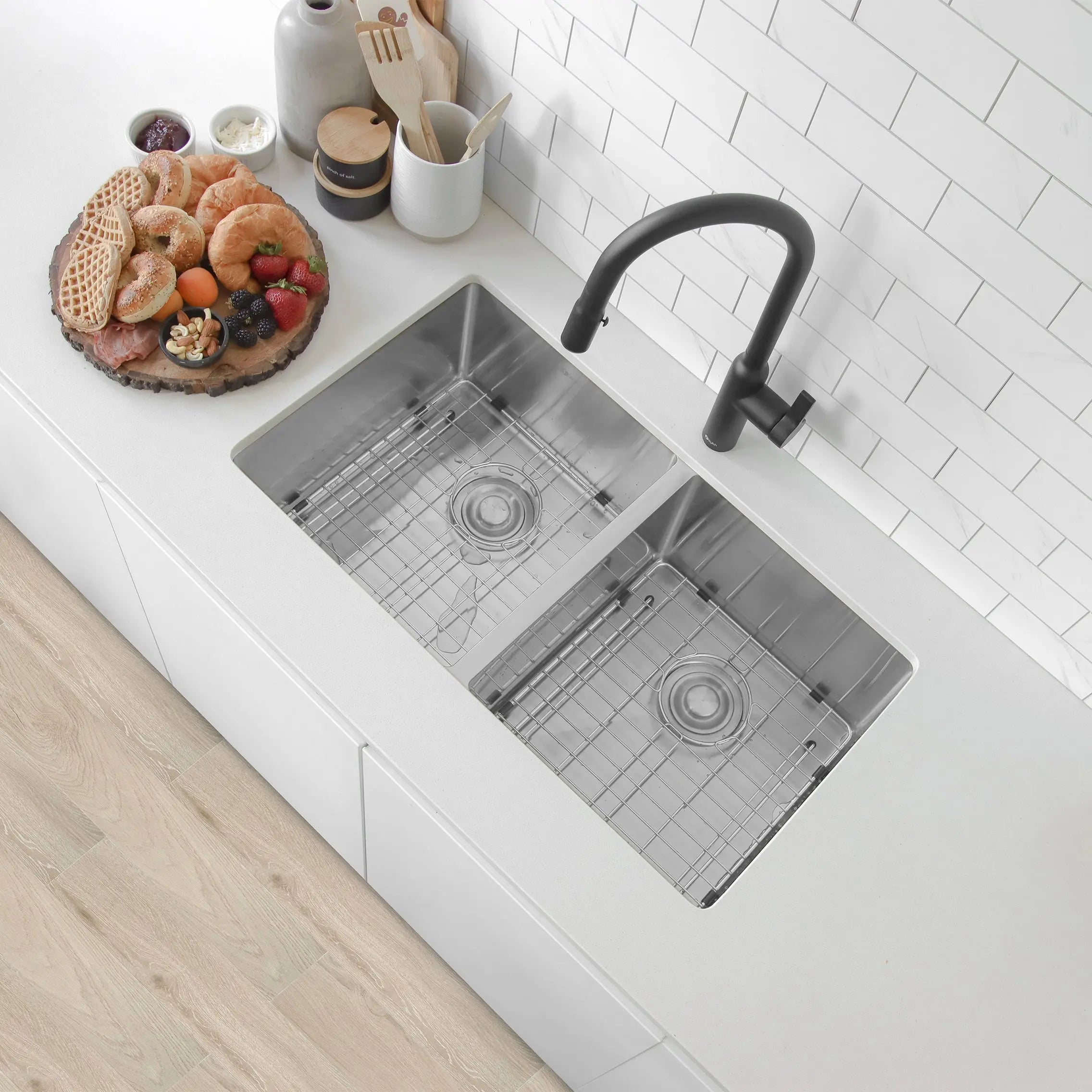 STYLISH 32 inch Double Bowl Undermount Stainless Steel Kitchen Sink S-301XG - Plumbing Market