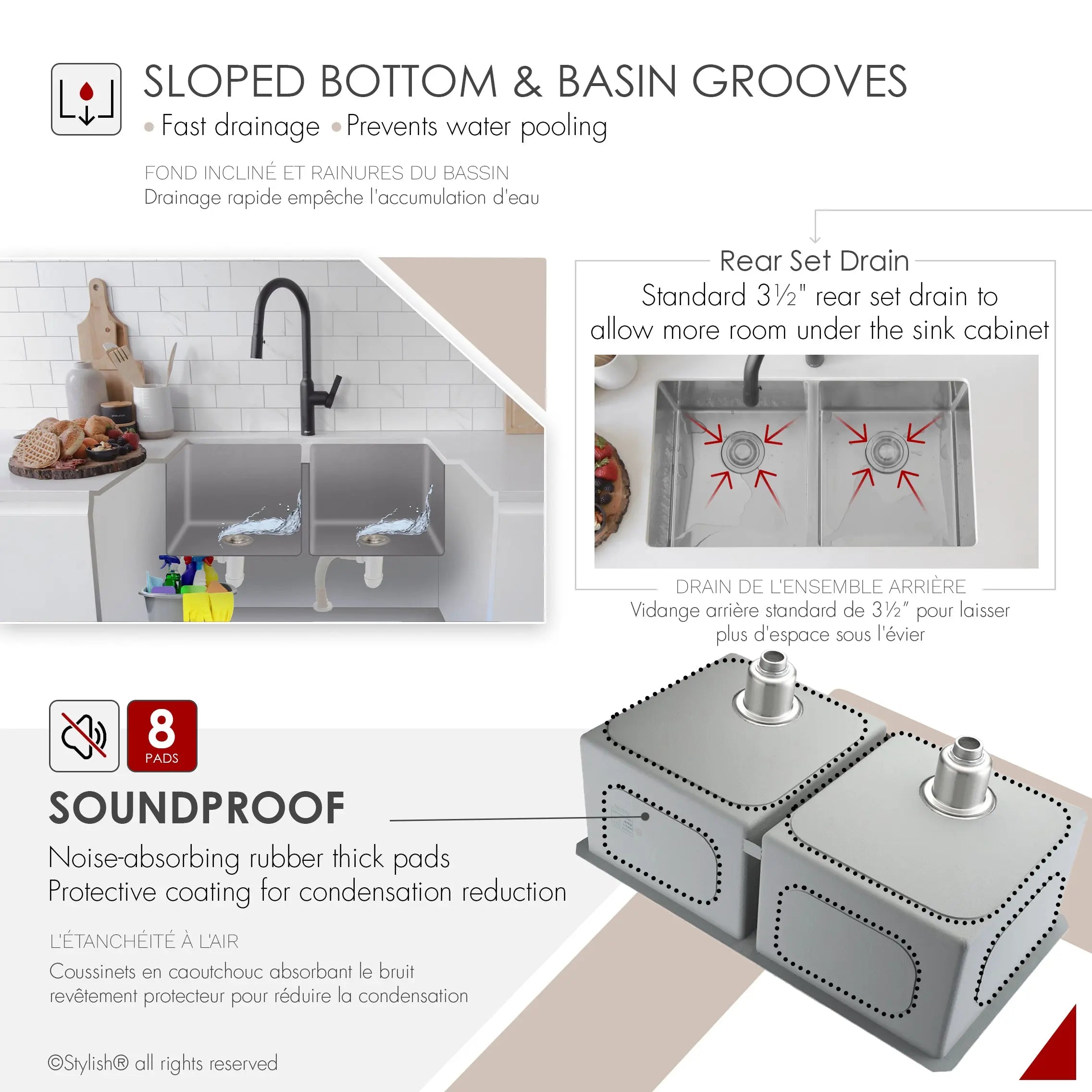 STYLISH 32 inch Double Bowl Undermount Stainless Steel Kitchen Sink S-301XG - Plumbing Market