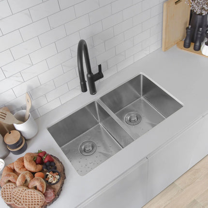 STYLISH 32 inch Double Bowl Undermount Stainless Steel Kitchen Sink S-301XG - Plumbing Market
