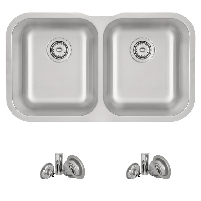 STYLISH 32 inch Double Bowl Undermount and Drop-in Stainless Steel Kitchen Sink S-200T - Plumbing Market