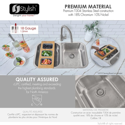 STYLISH 32 inch Double Bowl Undermount and Drop-in Stainless Steel Kitchen Sink S-200T - Plumbing Market