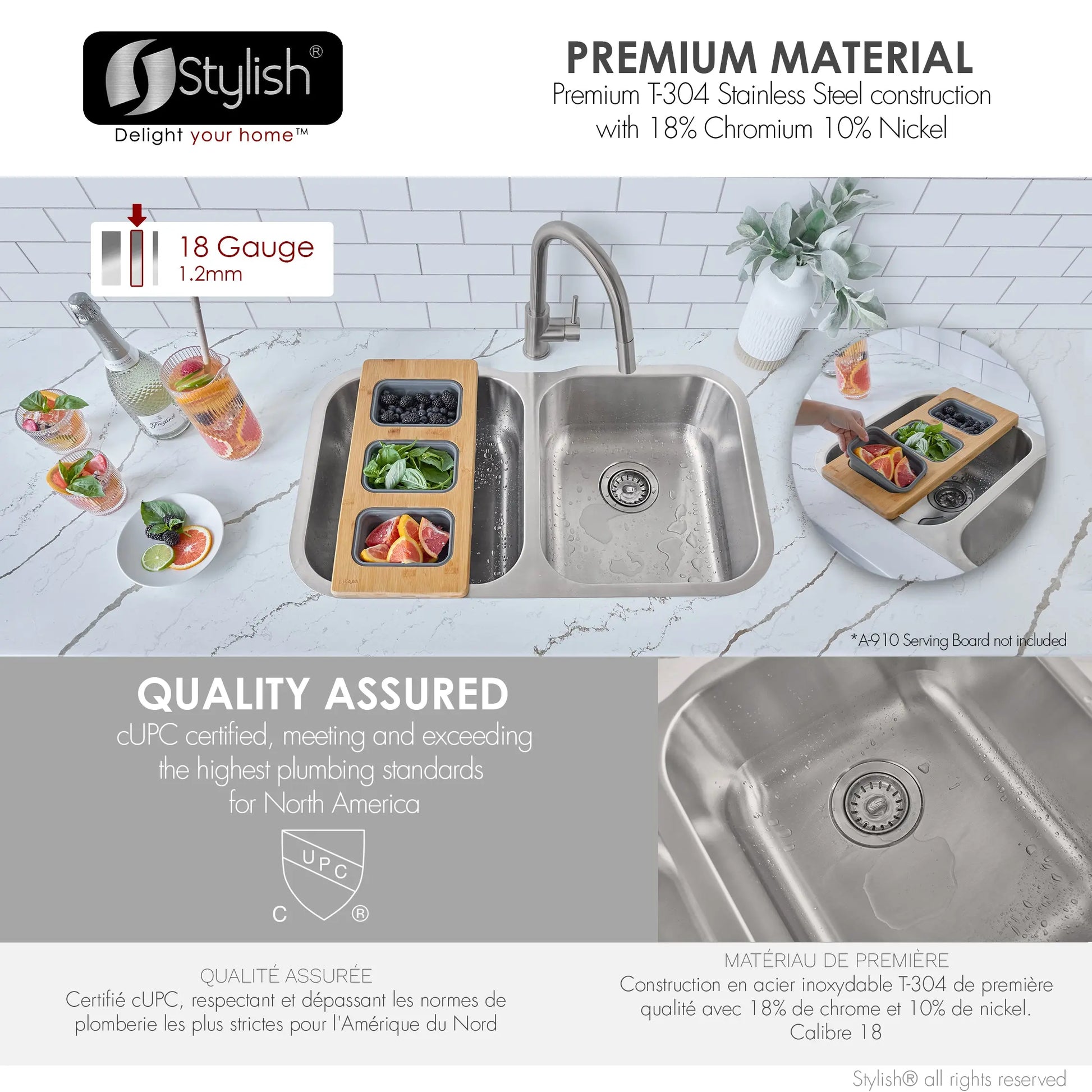 STYLISH 32 inch Double Bowl Undermount and Drop-in Stainless Steel Kitchen Sink S-200T - Plumbing Market