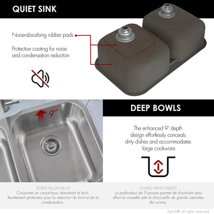 STYLISH 32 inch Double Bowl Undermount and Drop-in Stainless Steel Kitchen Sink S-200T - Plumbing Market