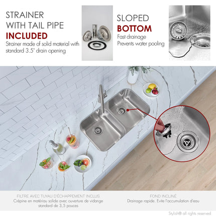 STYLISH 32 inch Double Bowl Undermount and Drop-in Stainless Steel Kitchen Sink S-200T - Plumbing Market