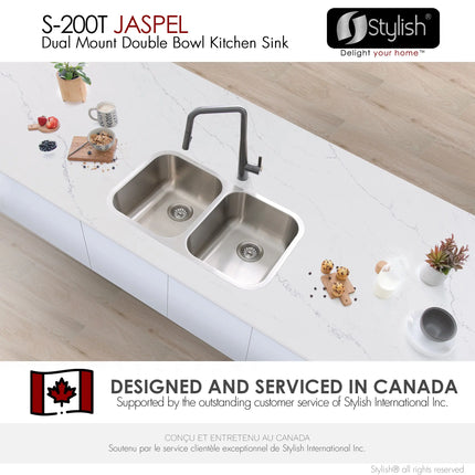 STYLISH 32 inch Double Bowl Undermount and Drop-in Stainless Steel Kitchen Sink S-200T - Plumbing Market