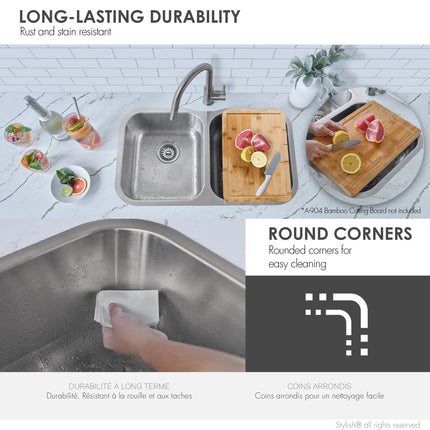 STYLISH 32 inch Double Bowl Undermount and Drop-in Stainless Steel Kitchen Sink S-200T - Plumbing Market