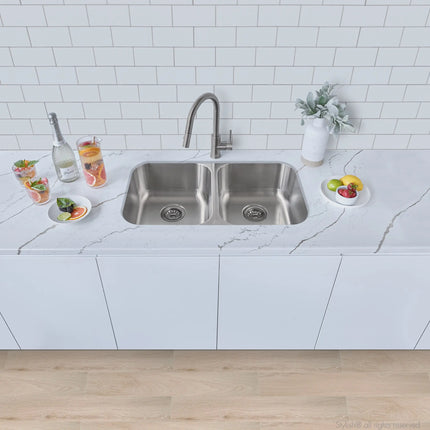 STYLISH 32 inch Double Bowl Undermount and Drop-in Stainless Steel Kitchen Sink S-200T - Plumbing Market
