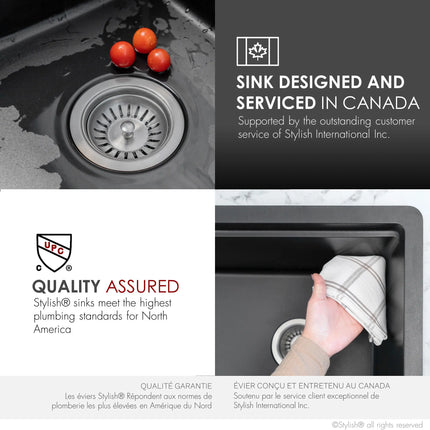 STYLISH 32 inch Dual Mount  Workstation Single Bowl Black Composite Granite Kitchen Sink with Built in Accessories S-832WN - Plumbing Market
