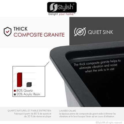 STYLISH 32 inch Dual Mount  Workstation Single Bowl Black Composite Granite Kitchen Sink with Built in Accessories S-832WN - Plumbing Market