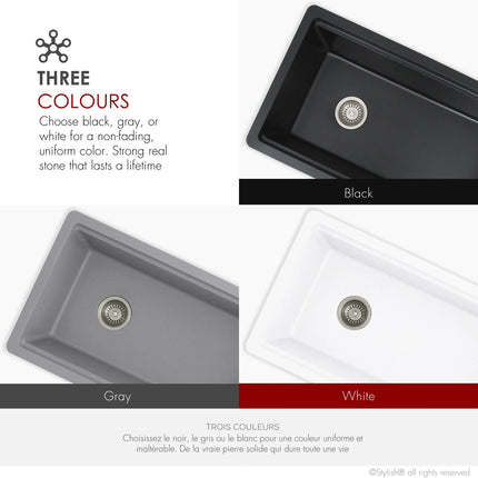 STYLISH 32 inch Dual Mount  Workstation Single Bowl Black Composite Granite Kitchen Sink with Built in Accessories S-832WN - Plumbing Market