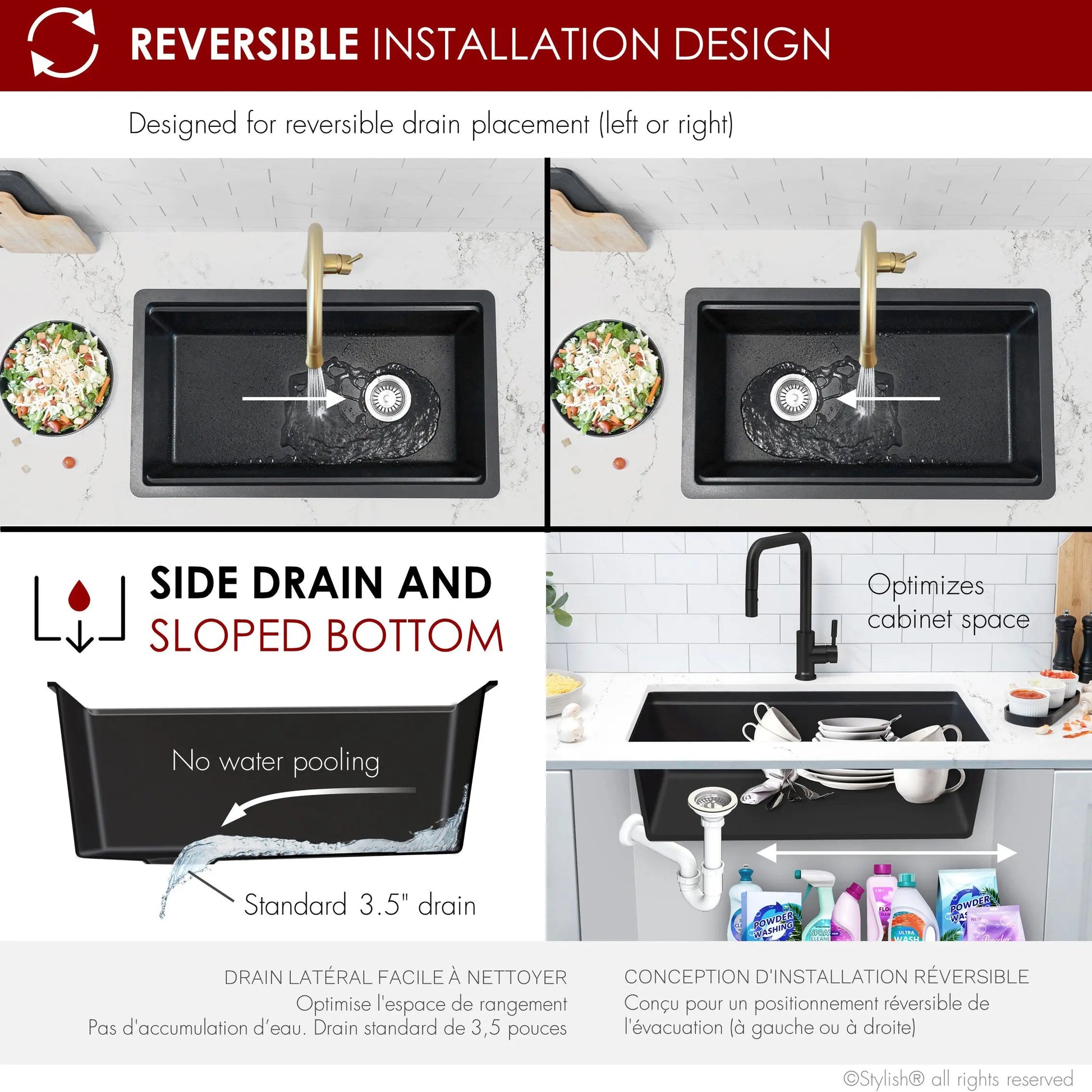 STYLISH 32 inch Dual Mount  Workstation Single Bowl Black Composite Granite Kitchen Sink with Built in Accessories S-832WN - Plumbing Market