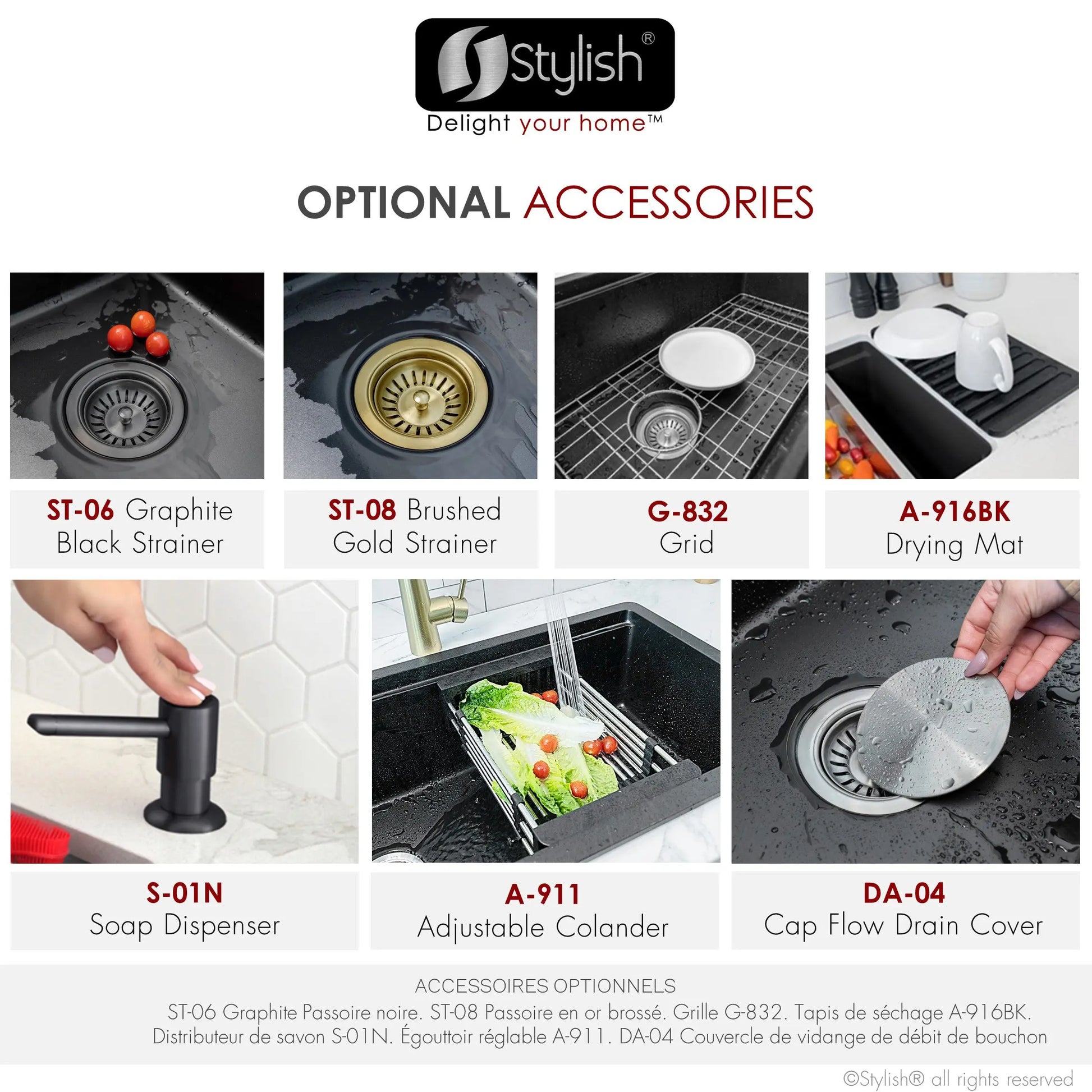 STYLISH 32 inch Dual Mount  Workstation Single Bowl Black Composite Granite Kitchen Sink with Built in Accessories S-832WN - Plumbing Market