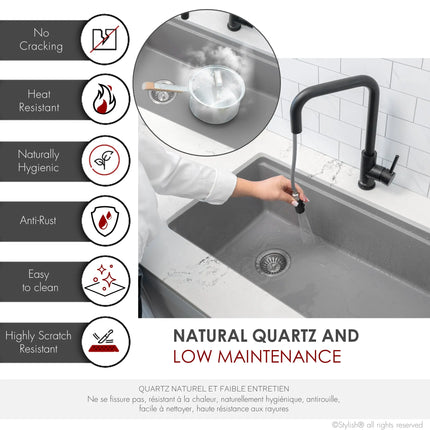 STYLISH 32 inch Dual Mount  Workstation Single Bowl Gray Composite Granite Kitchen Sink with Built in Accessories S-832WL - Plumbing Market