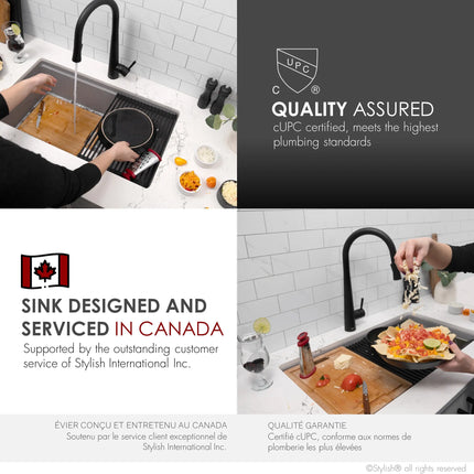 STYLISH 32 inch Dual Mount  Workstation Single Bowl Gray Composite Granite Kitchen Sink with Built in Accessories S-832WL - Plumbing Market