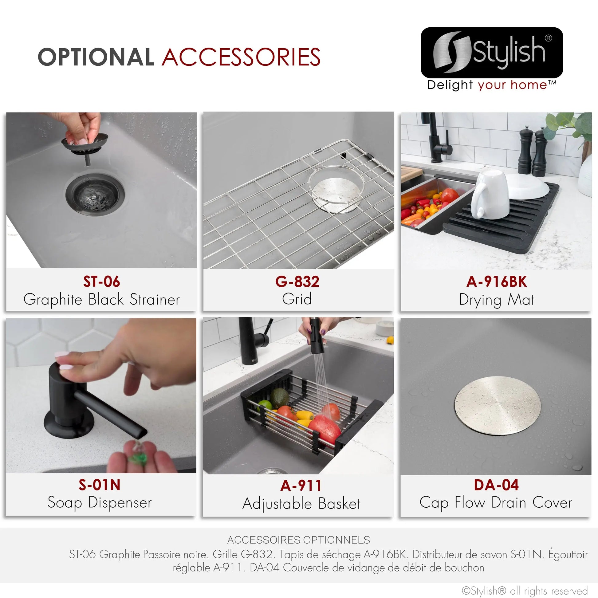 STYLISH 32 inch Dual Mount  Workstation Single Bowl Gray Composite Granite Kitchen Sink with Built in Accessories S-832WL - Plumbing Market
