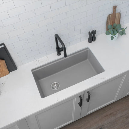 STYLISH 32 inch Dual Mount  Workstation Single Bowl Gray Composite Granite Kitchen Sink with Built in Accessories S-832WL - Plumbing Market