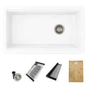 STYLISH 32 inch Dual Mount  Workstation Single Bowl White Composite Granite Kitchen Sink with Built in Accessories S-832WH - Plumbing Market