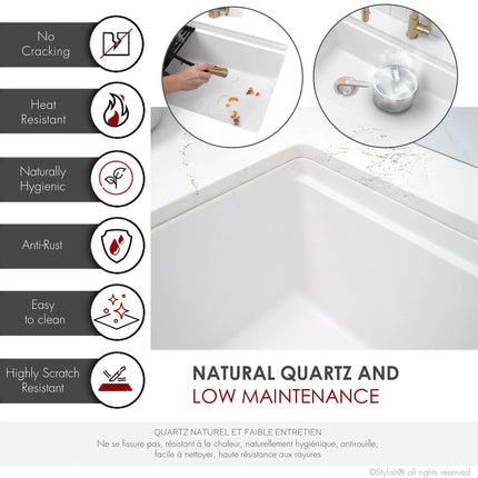 STYLISH 32 inch Dual Mount  Workstation Single Bowl White Composite Granite Kitchen Sink with Built in Accessories S-832WH - Plumbing Market