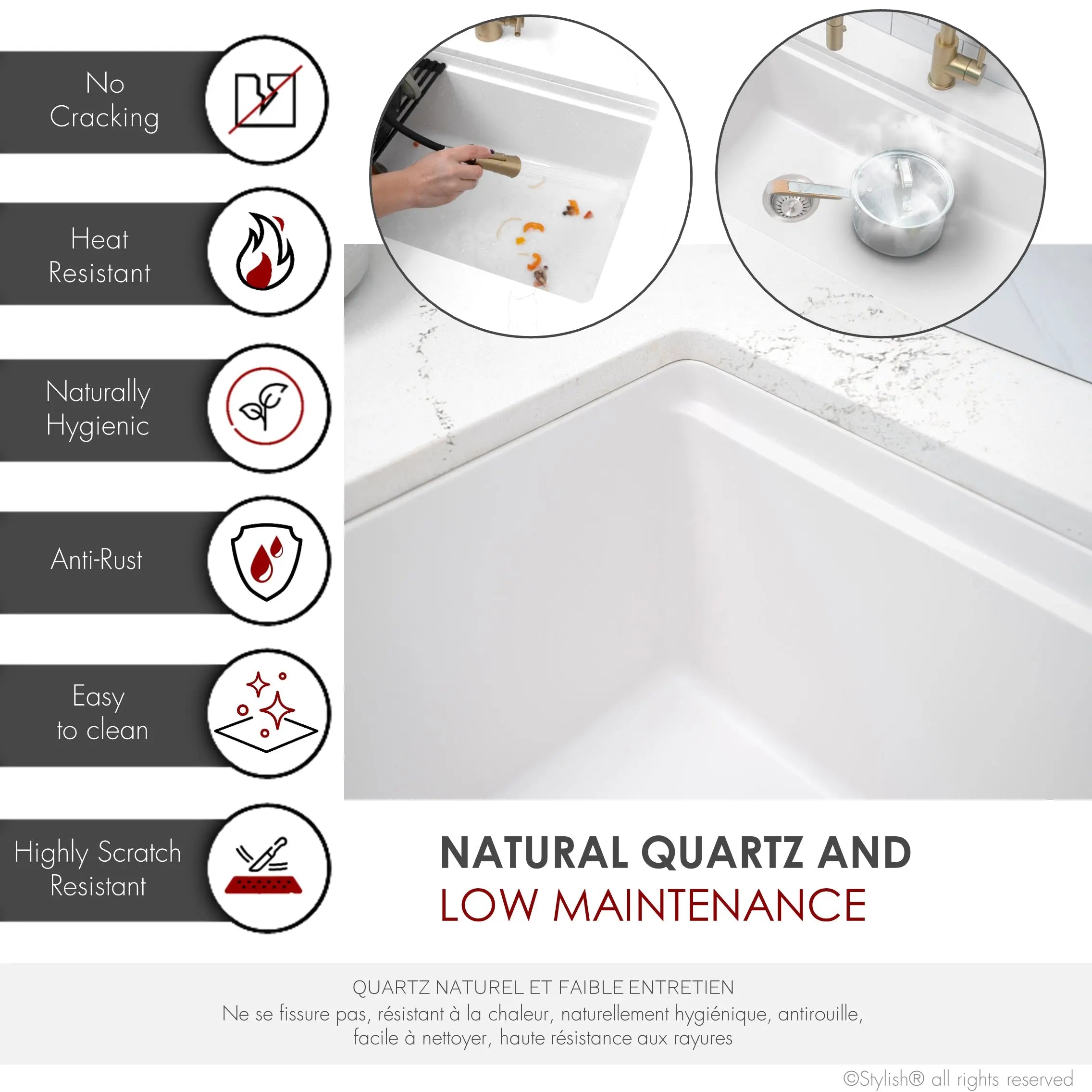 STYLISH 32 inch Dual Mount  Workstation Single Bowl White Composite Granite Kitchen Sink with Built in Accessories S-832WH - Plumbing Market