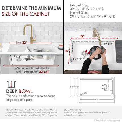STYLISH 32 inch Dual Mount  Workstation Single Bowl White Composite Granite Kitchen Sink with Built in Accessories S-832WH - Plumbing Market