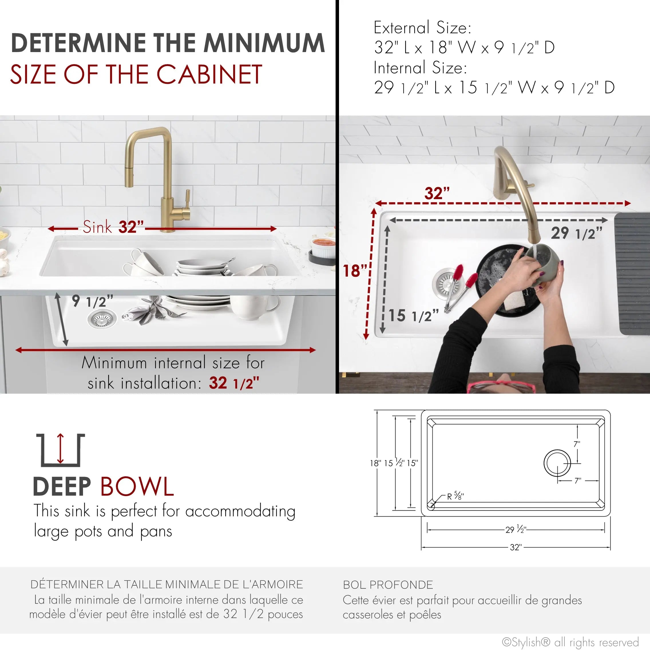 STYLISH 32 inch Dual Mount  Workstation Single Bowl White Composite Granite Kitchen Sink with Built in Accessories S-832WH - Plumbing Market