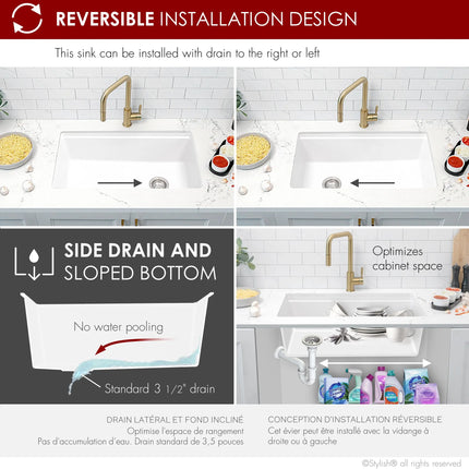 STYLISH 32 inch Dual Mount  Workstation Single Bowl White Composite Granite Kitchen Sink with Built in Accessories S-832WH - Plumbing Market