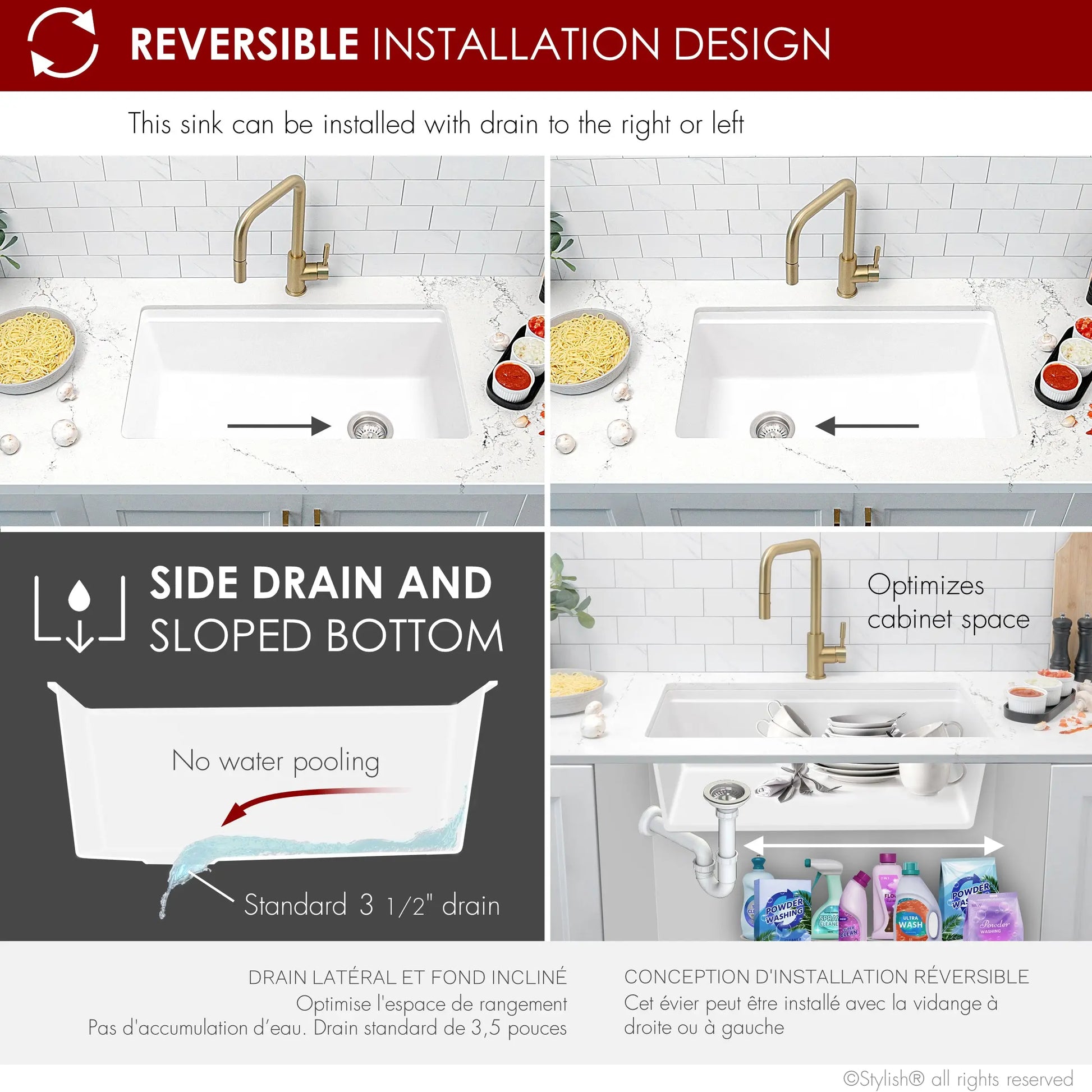 STYLISH 32 inch Dual Mount  Workstation Single Bowl White Composite Granite Kitchen Sink with Built in Accessories S-832WH - Plumbing Market