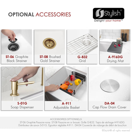 STYLISH 32 inch Dual Mount  Workstation Single Bowl White Composite Granite Kitchen Sink with Built in Accessories S-832WH - Plumbing Market