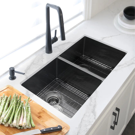 STYLISH 32 inch Graphite Double Bowl Undermount Stainless Steel Kitchen Sink S-701XN - Plumbing Market