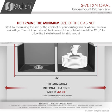 STYLISH 32 inch Graphite Double Bowl Undermount Stainless Steel Kitchen Sink S-701XN - Plumbing Market