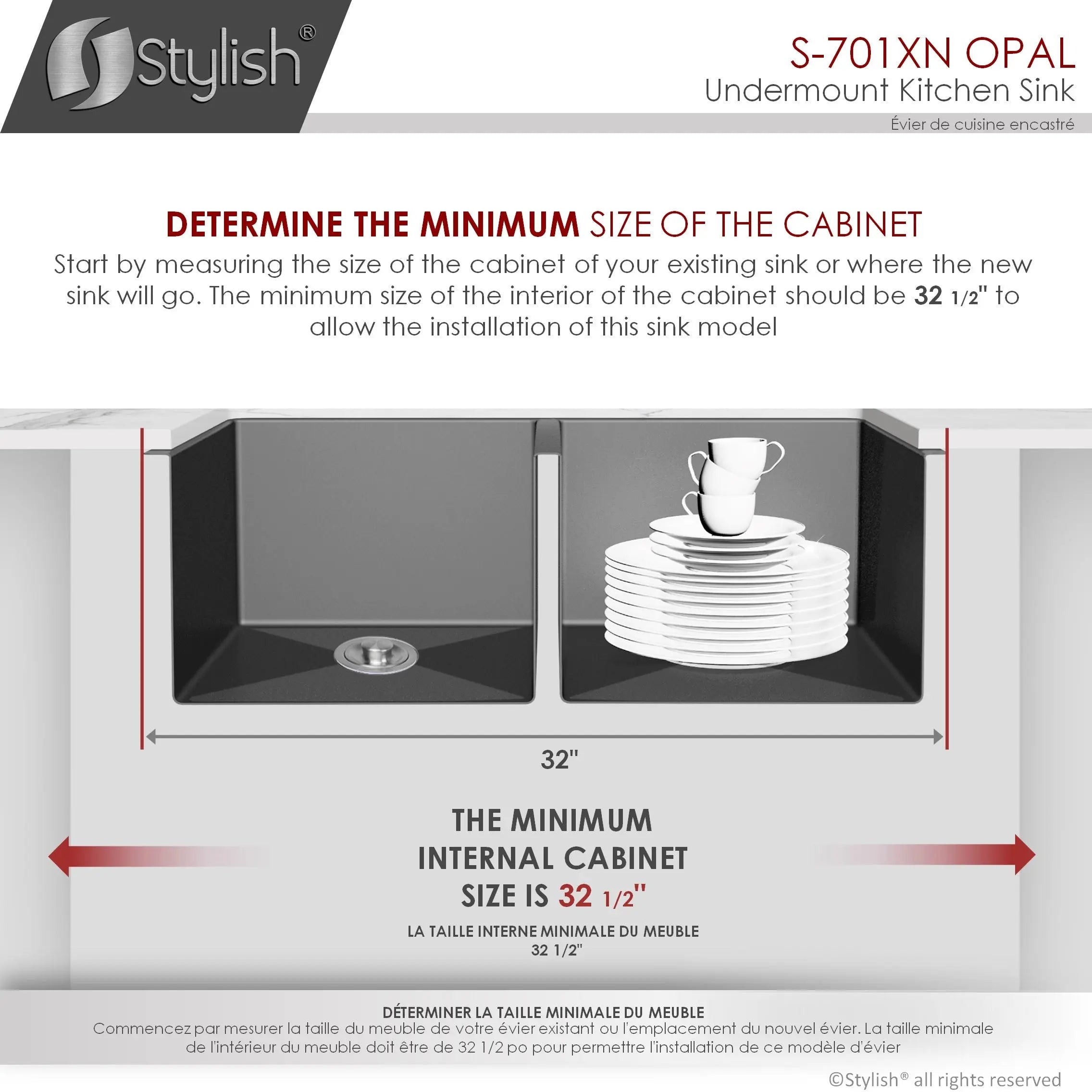 STYLISH 32 inch Graphite Double Bowl Undermount Stainless Steel Kitchen Sink S-701XN - Plumbing Market