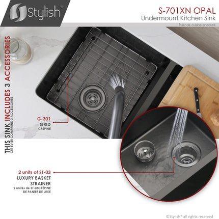 STYLISH 32 inch Graphite Double Bowl Undermount Stainless Steel Kitchen Sink S-701XN - Plumbing Market