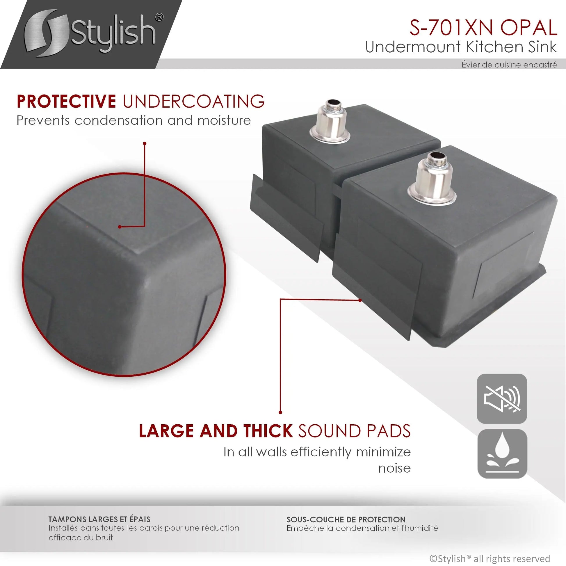STYLISH 32 inch Graphite Double Bowl Undermount Stainless Steel Kitchen Sink S-701XN - Plumbing Market