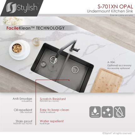 STYLISH 32 inch Graphite Double Bowl Undermount Stainless Steel Kitchen Sink S-701XN - Plumbing Market